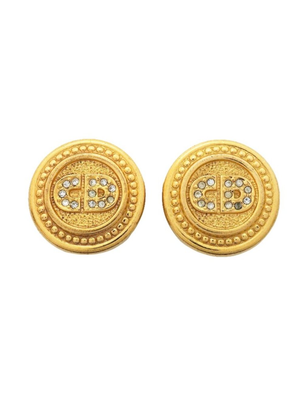 Dior Earrings CD Logo Round Circle Gold Plated Rhinestone